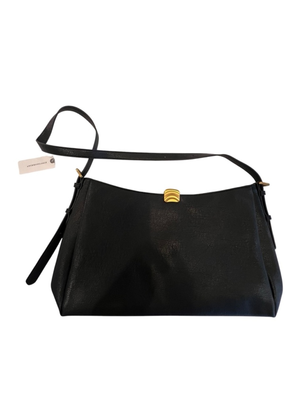 Anthropologie Black Leather Hobo Shoulder Bag Gold Hardware NWT - Picture 3 of 11